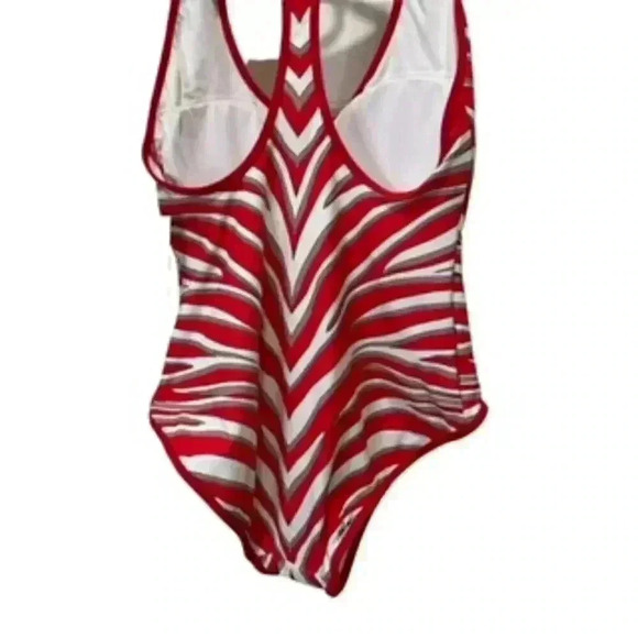 NEW Michael Kors 1 Piece Racerback Red Striped Swimsuit Women’s Sz 10‎ NWT - Picture 9 of 11